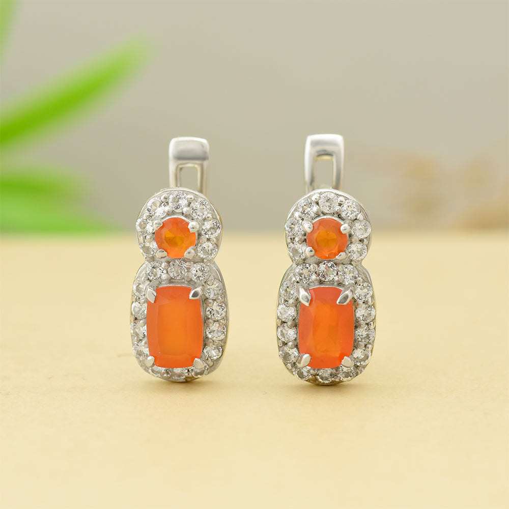 Pendientes de Plata con Ágata Roja y Topacio Blanco