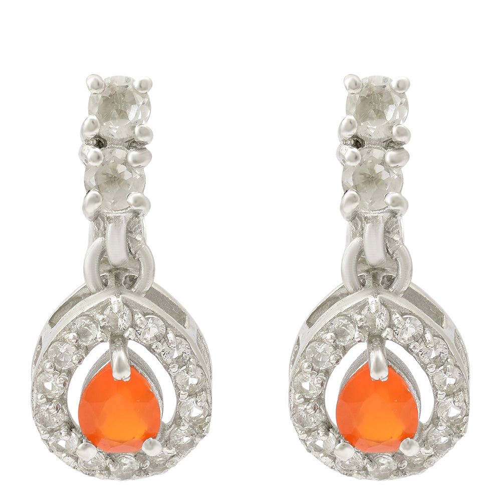 Pendientes de Plata con Ágata Roja y Topacio Blanco 2 
