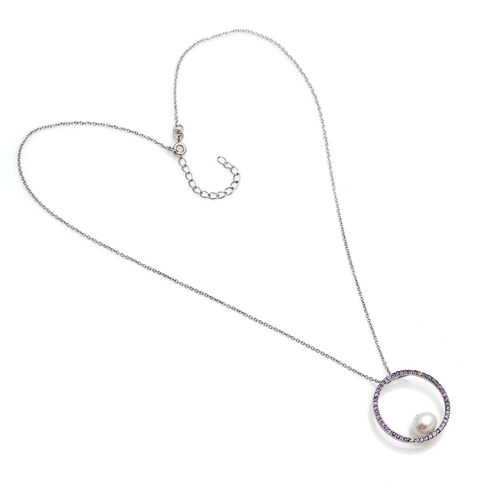 Colgante de Plata con Amatista de Brasil y Perla blanca de agua dulce 3 