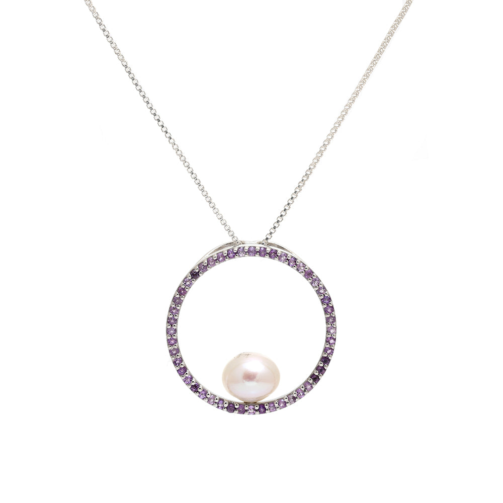 Colgante de Plata con Amatista de Brasil y Perla blanca de agua dulce