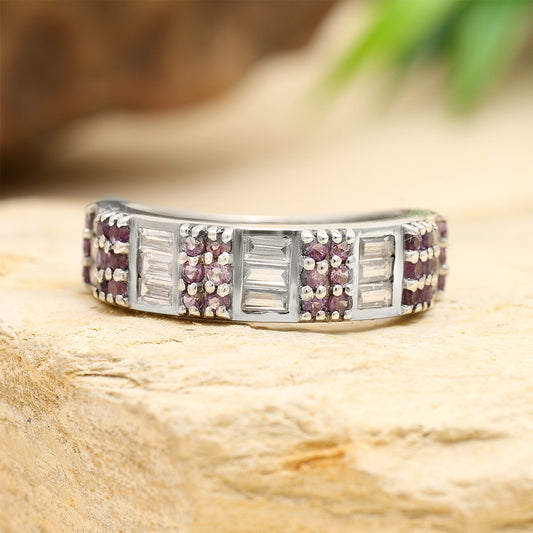 Anillo de Plata con Amatista de Brasil y Topacio Blanco