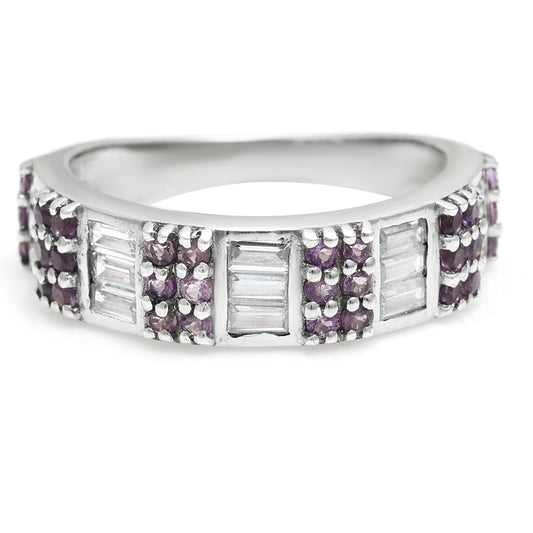 Anillo de Plata con Amatista de Brasil y Topacio Blanco