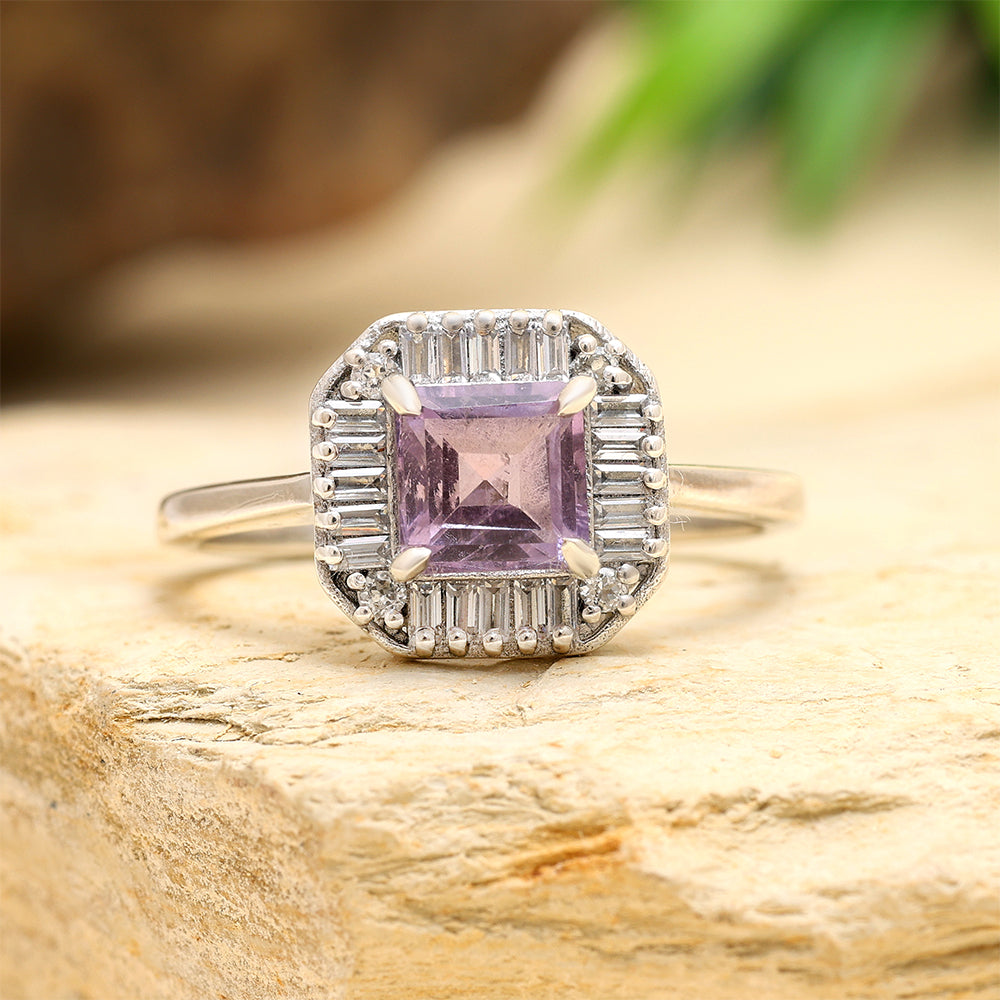 Anillo de Plata con Amatista de Brasil y Topacio Blanco