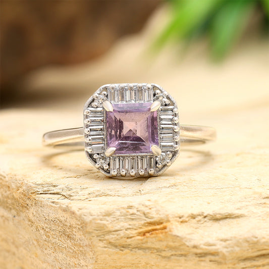 Anillo de Plata con Amatista de Brasil y Topacio Blanco