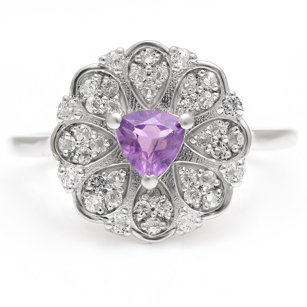 Anillo de Plata con Amatista de Brasil y Topacio Blanco