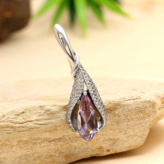 Broche de Plata con Amatista de Brasil y Topacio Blanco