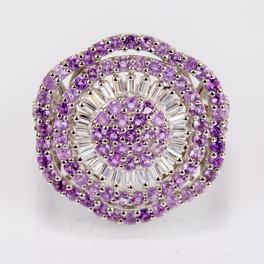 Anillo de Plata con Amatista de Brasil y Topacio Blanco