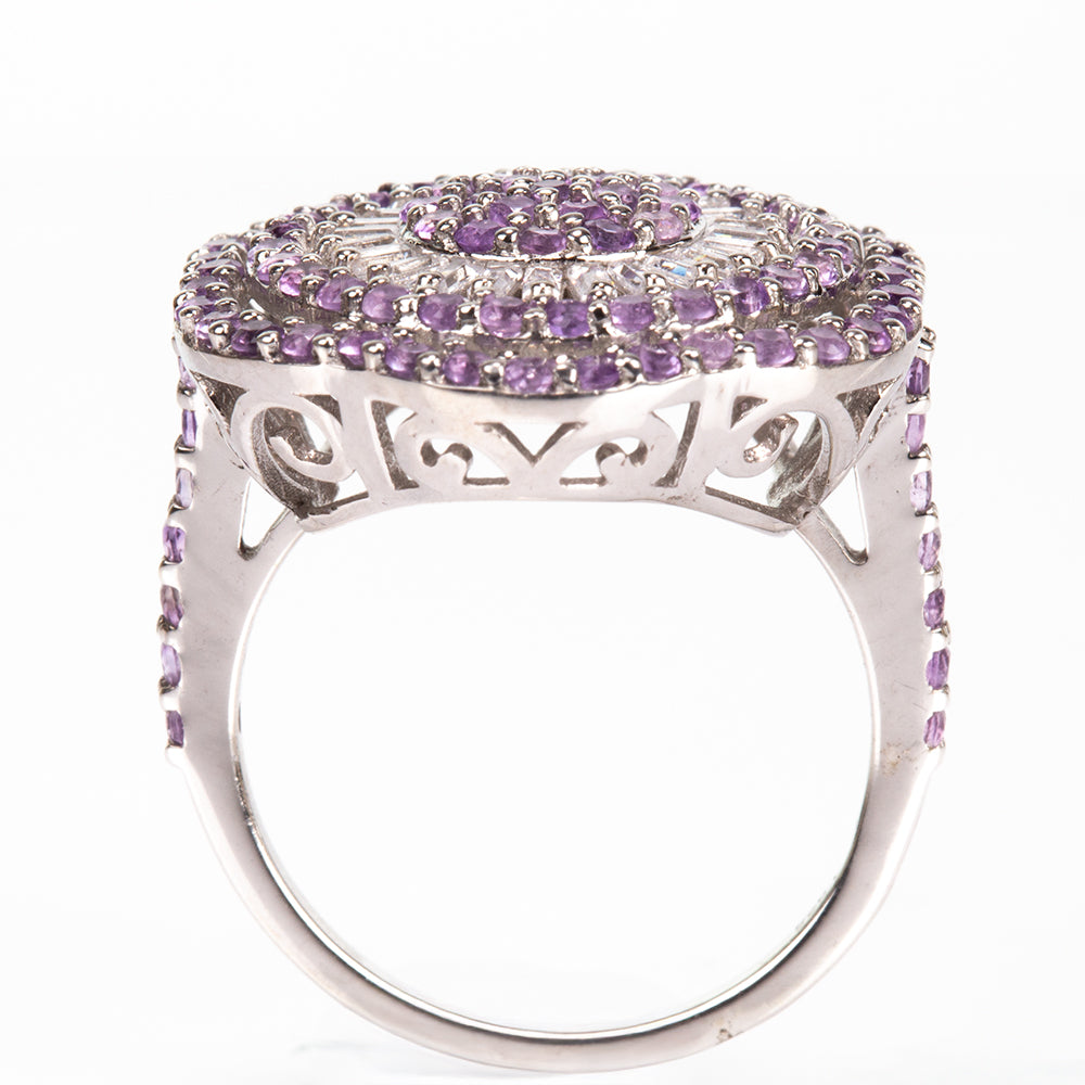 Anillo de Plata con Amatista de Brasil y Topacio Blanco