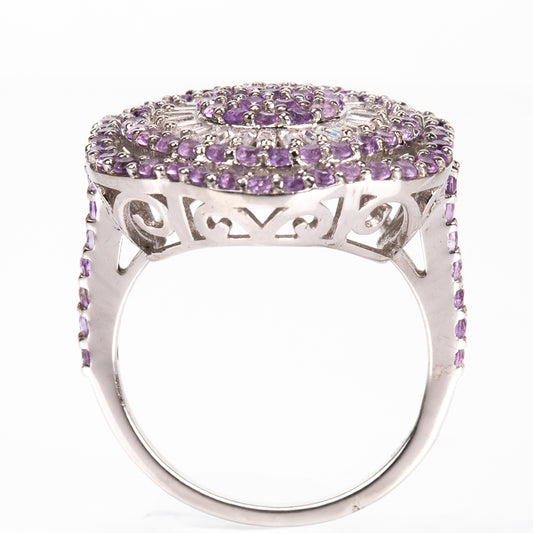 Anillo de Plata con Amatista de Brasil y Topacio Blanco