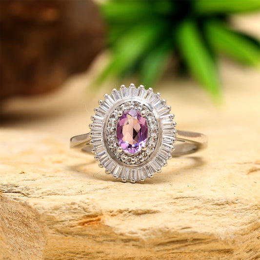 Anillo de Plata con Amatista de Brasil y Topacio Blanco