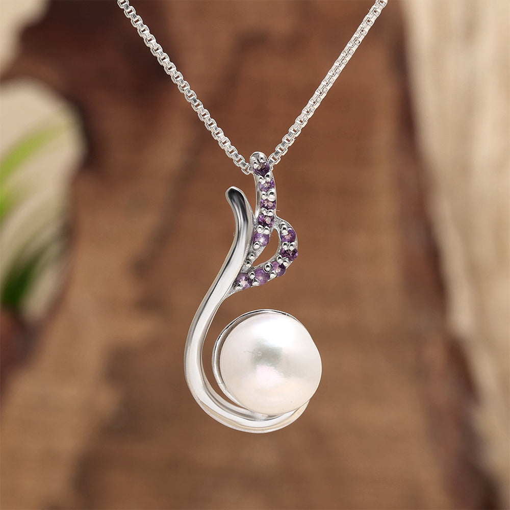 Colgante de Plata con Amatista de Brasil y Perla blanca de agua dulce 2 