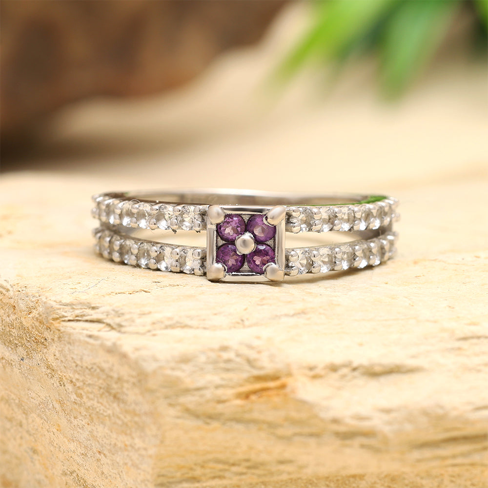 Anillo de Plata con Amatista de Brasil y Topacio Blanco 2 