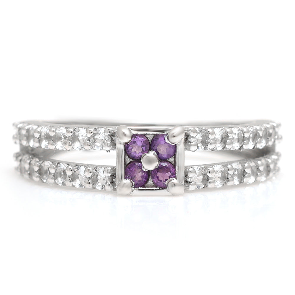 Anillo de Plata con Amatista de Brasil y Topacio Blanco