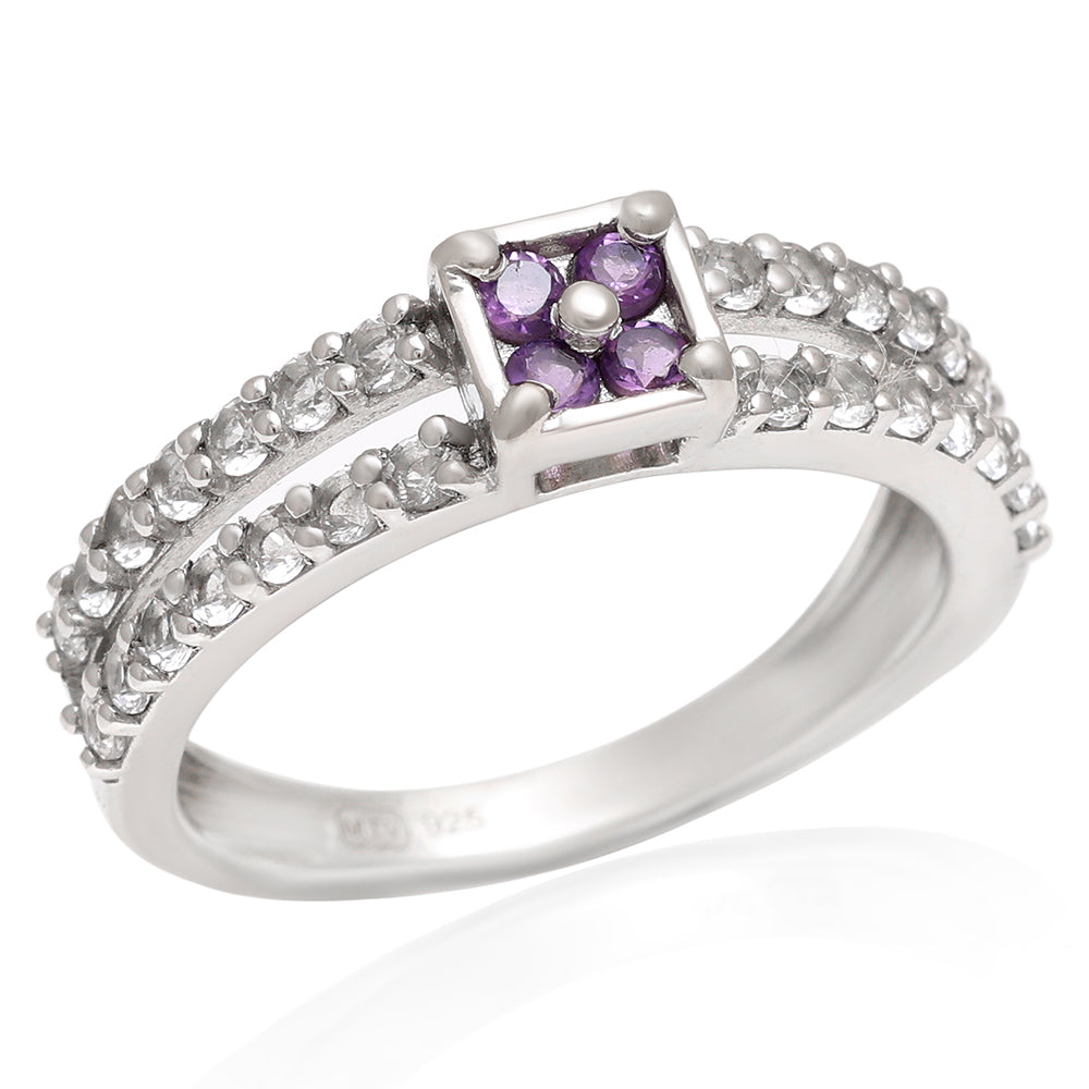 Anillo de Plata con Amatista de Brasil y Topacio Blanco 3 
