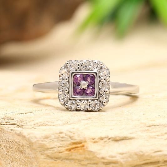 Anillo de Plata con Amatista de Brasil y Topacio Blanco