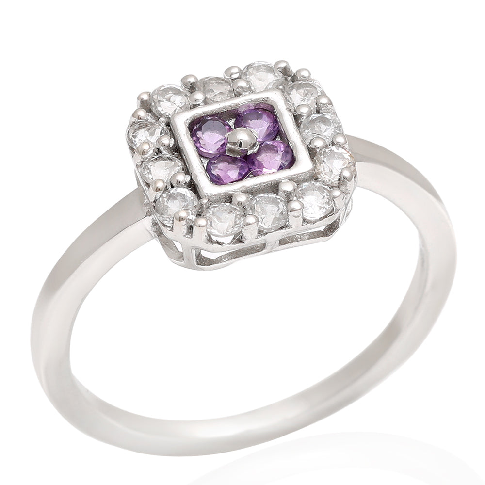 Anillo de Plata con Amatista de Brasil y Topacio Blanco 5 