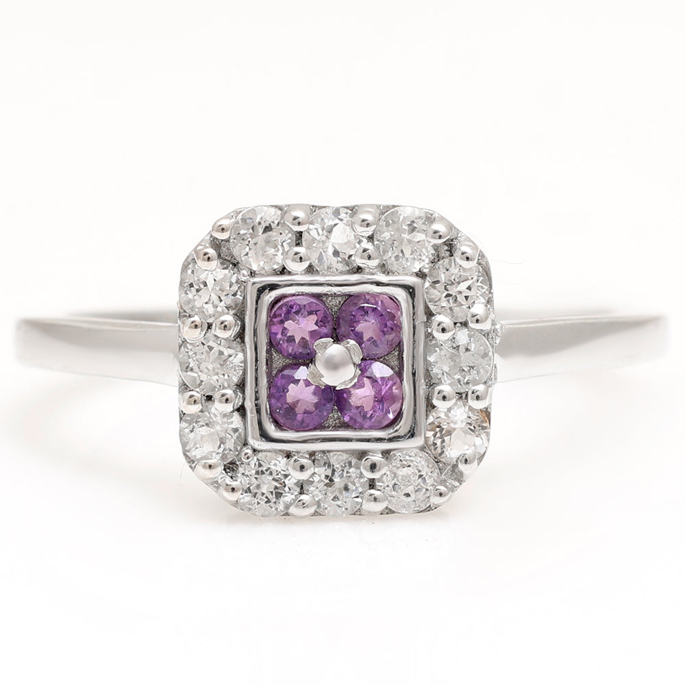Anillo de Plata con Amatista de Brasil y Topacio Blanco 6 