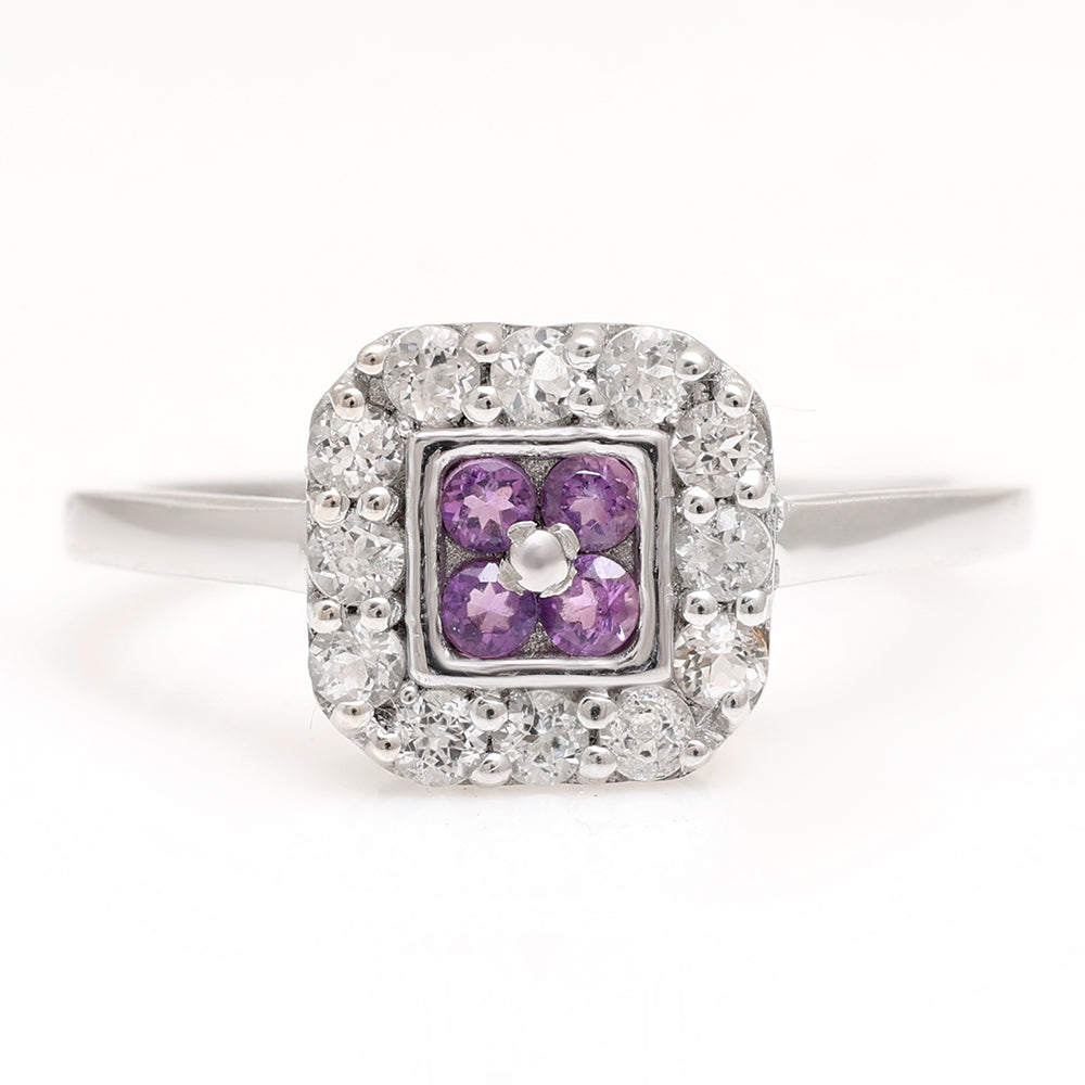 Anillo de Plata con Amatista de Brasil y Topacio Blanco