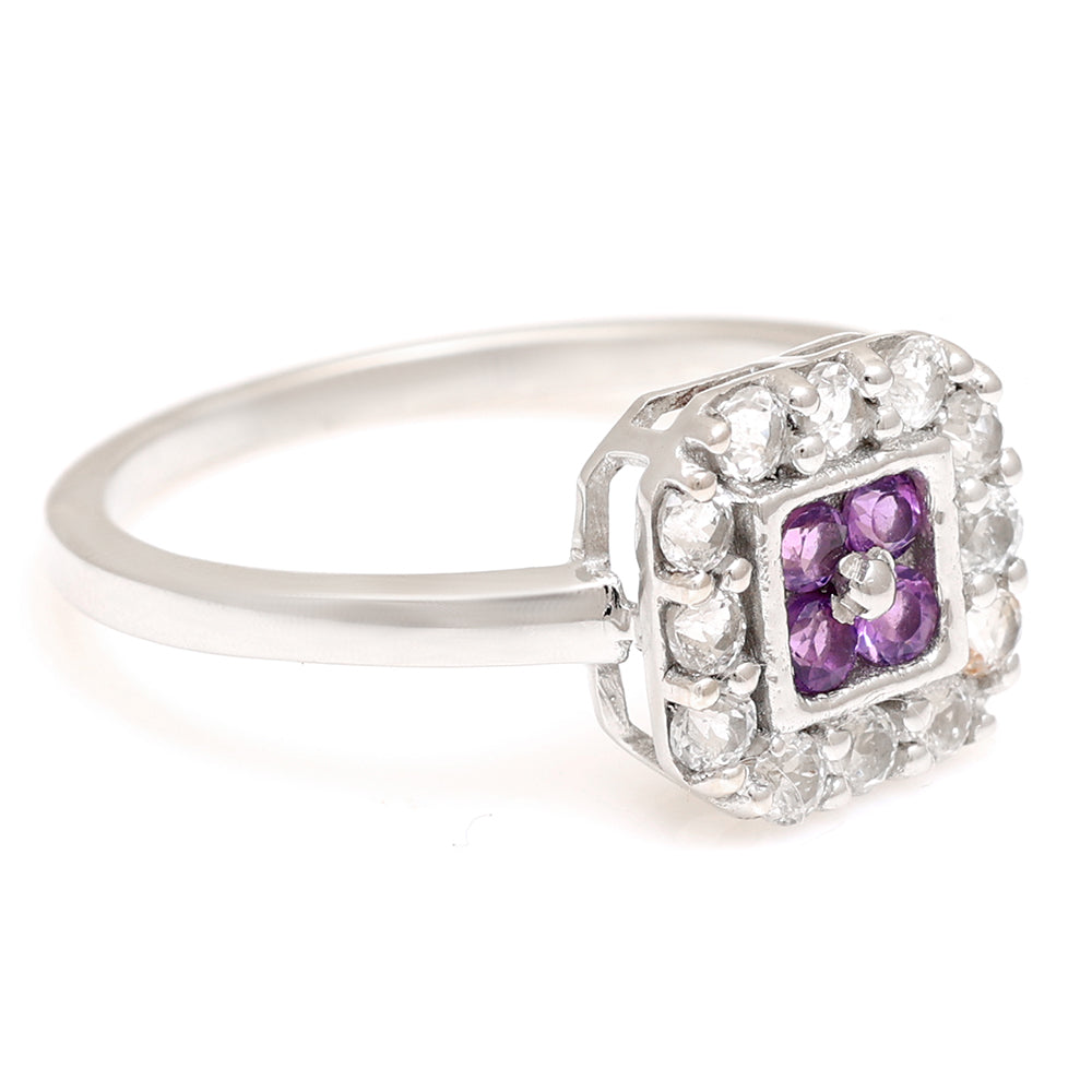 Anillo de Plata con Amatista de Brasil y Topacio Blanco