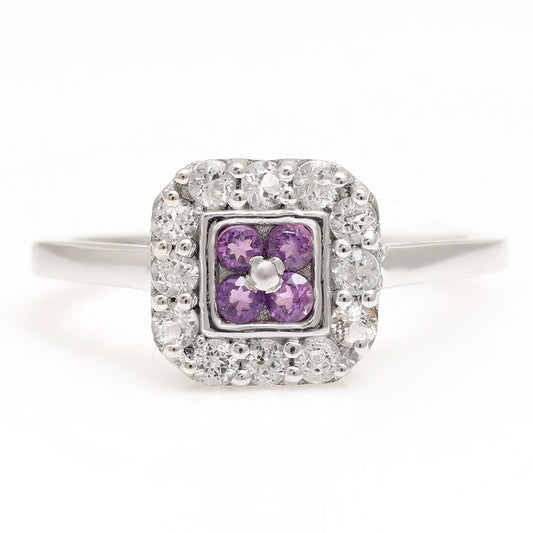 Anillo de Plata con Amatista de Brasil y Topacio Blanco