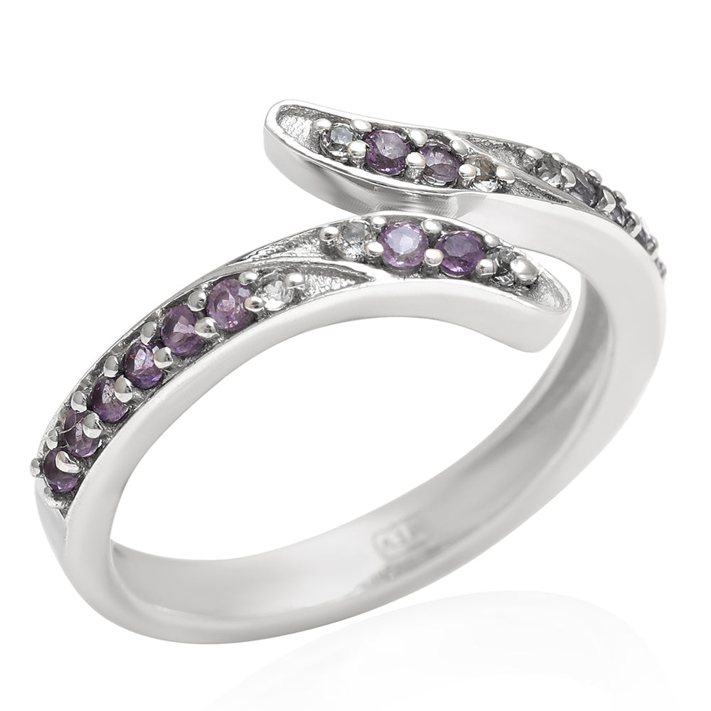Anillo de Plata con Amatista de Brasil y Topacio Blanco