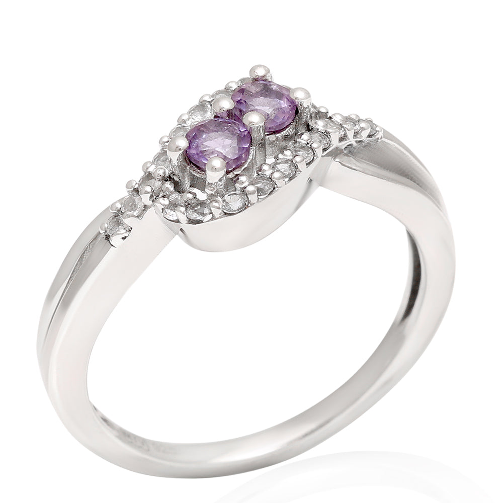 Anillo de Plata con Amatista de Brasil y Topacio Blanco