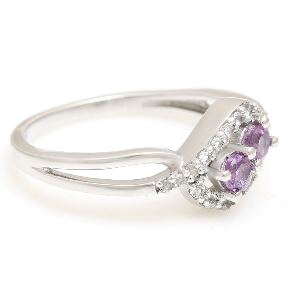 Anillo de Plata con Amatista de Brasil y Topacio Blanco