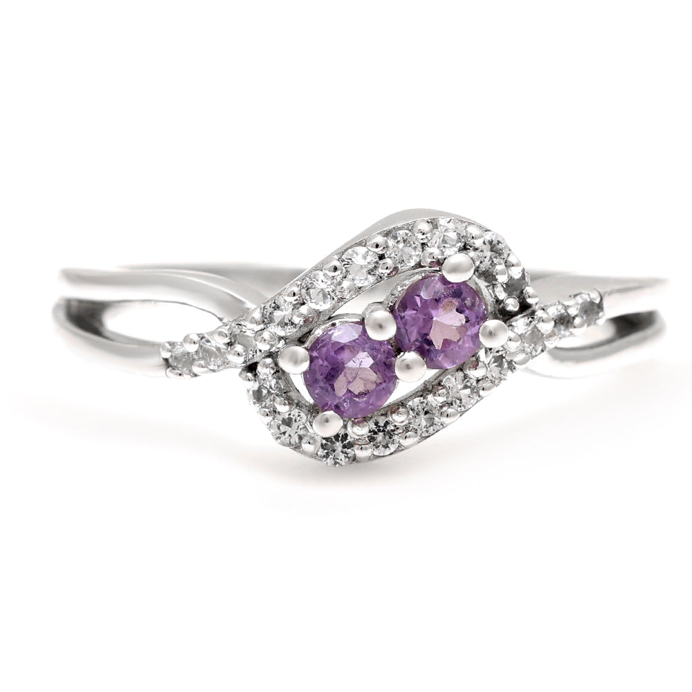 Anillo de Plata con Amatista de Brasil y Topacio Blanco