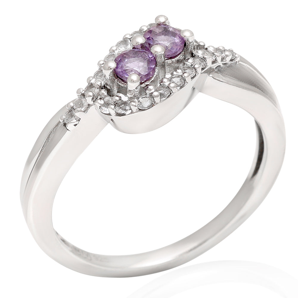 Anillo de Plata con Amatista de Brasil y Topacio Blanco