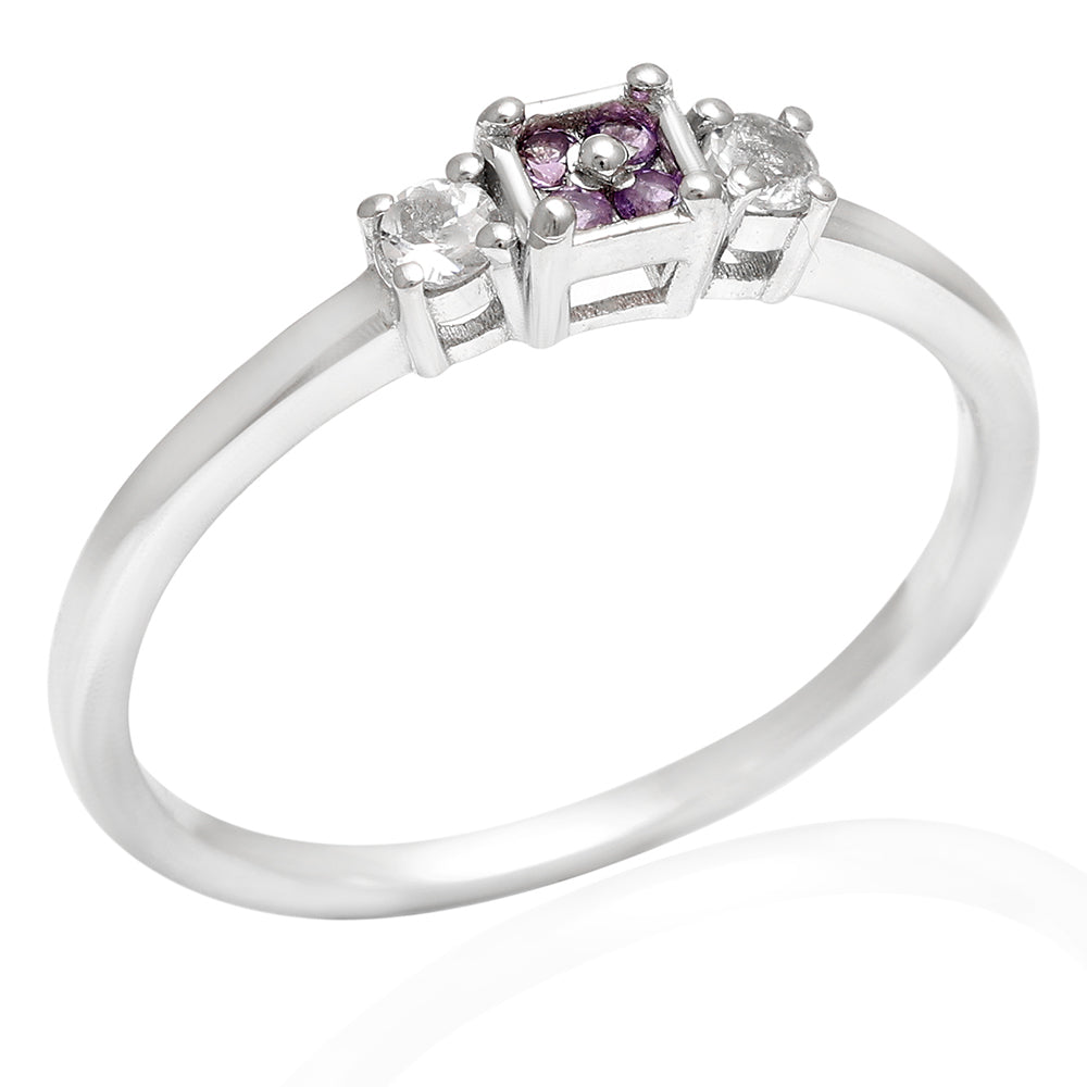 Anillo de Plata con Amatista de Brasil y Topacio Blanco