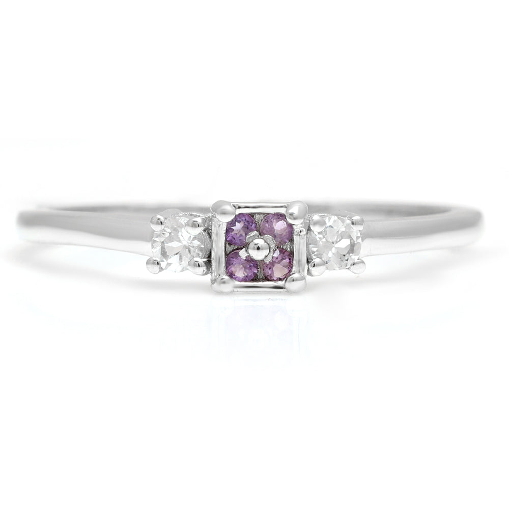 Anillo de Plata con Amatista de Brasil y Topacio Blanco 7 