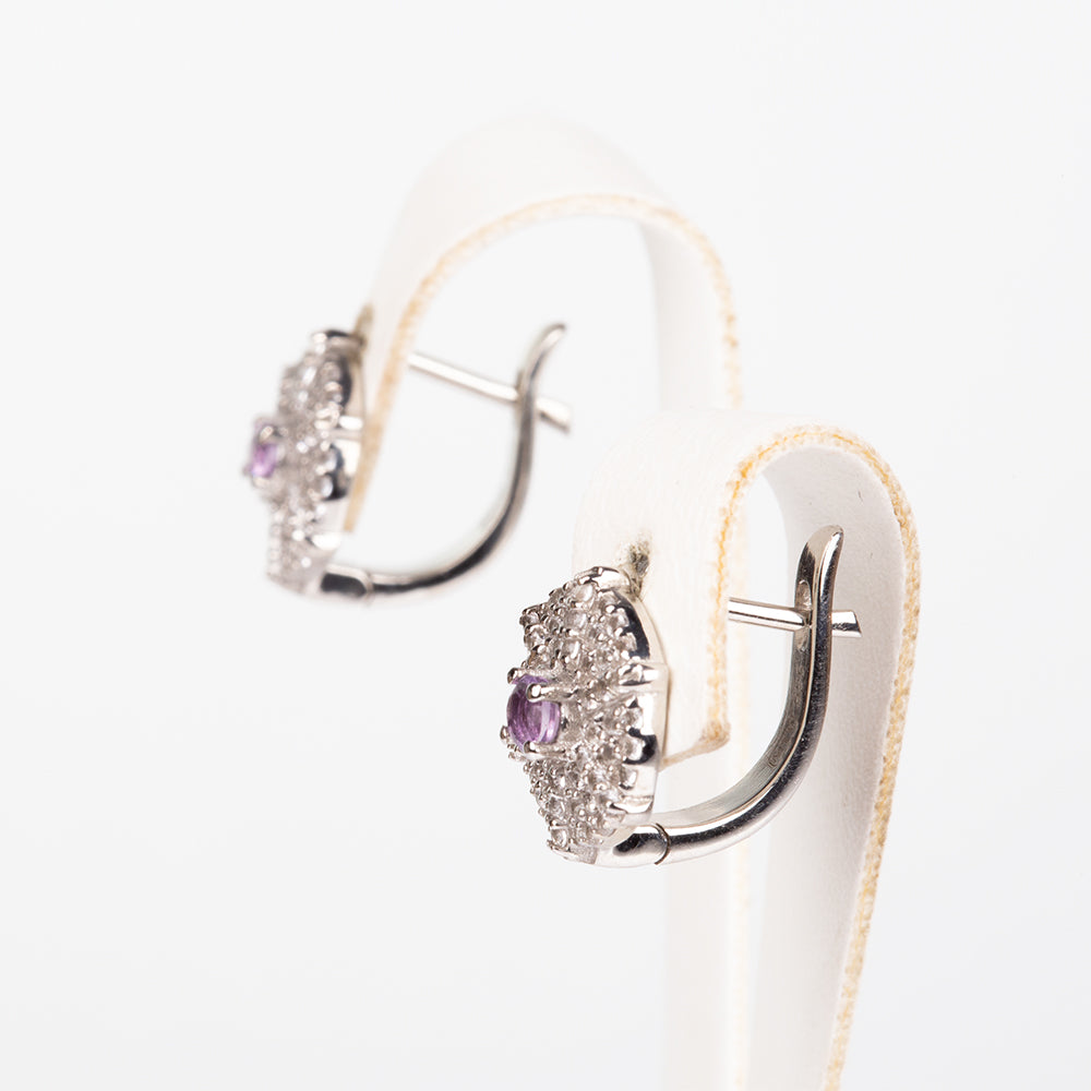 Pendientes de Plata con Topacio Blanco y Amatista de Brasil