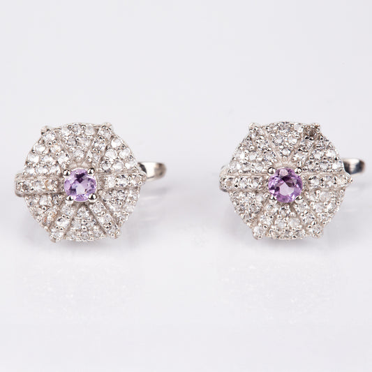 Pendientes de Plata con Topacio Blanco y Amatista de Brasil