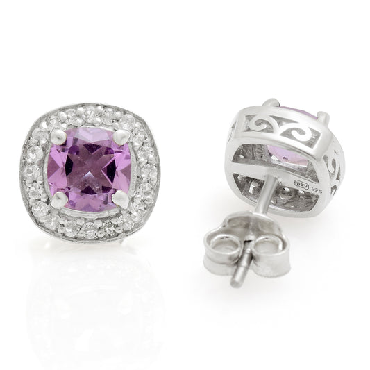 Pendientes de Plata con Amatista de Brasil y Topacio Blanco