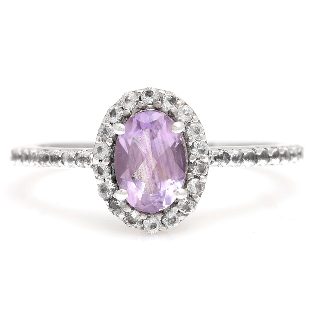 Anillo de Plata con Amatista de Brasil y Topacio Blanco