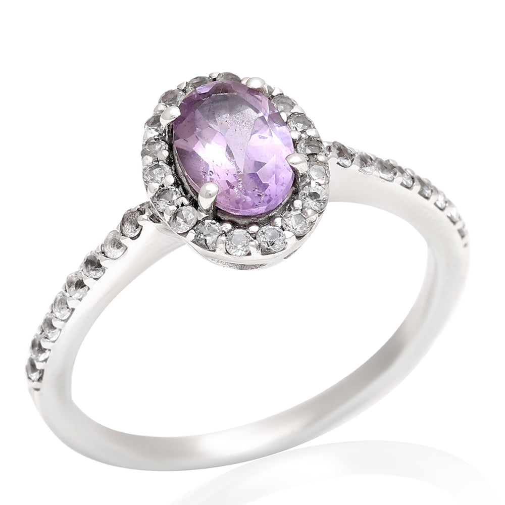 Anillo de Plata con Amatista de Brasil y Topacio Blanco