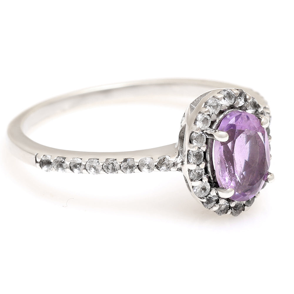 Anillo de Plata con Amatista de Brasil y Topacio Blanco