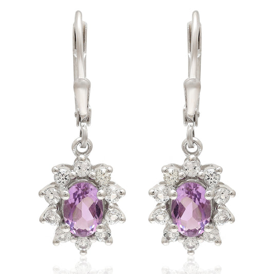 Pendientes de Plata con Amatista de Brasil y Topacio Blanco