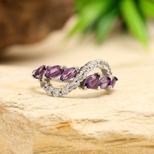 Anillo de Plata con Amatista de Brasil y Topacio Blanco