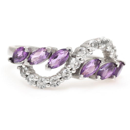 Anillo de Plata con Amatista de Brasil y Topacio Blanco