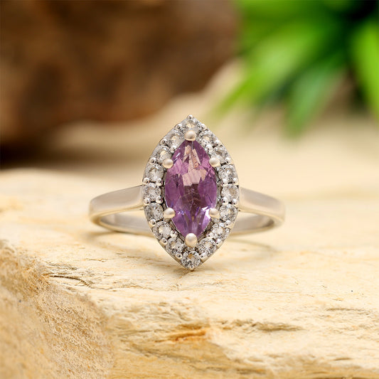 Anillo de Plata con Amatista de Brasil y Topacio Blanco