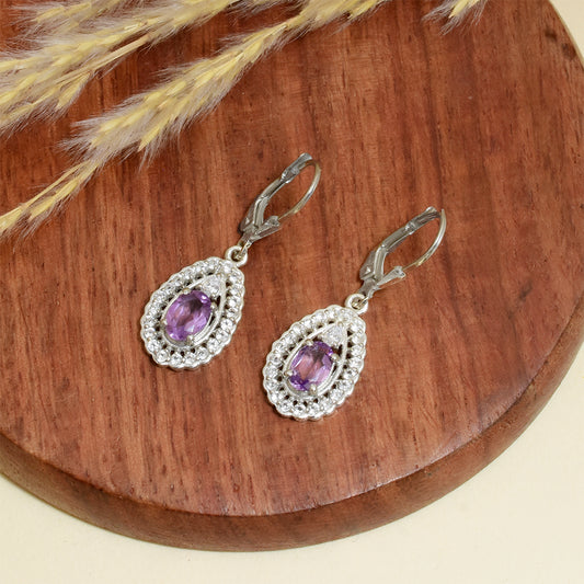 Pendientes de Plata con Amatista de Brasil y Topacio Blanco