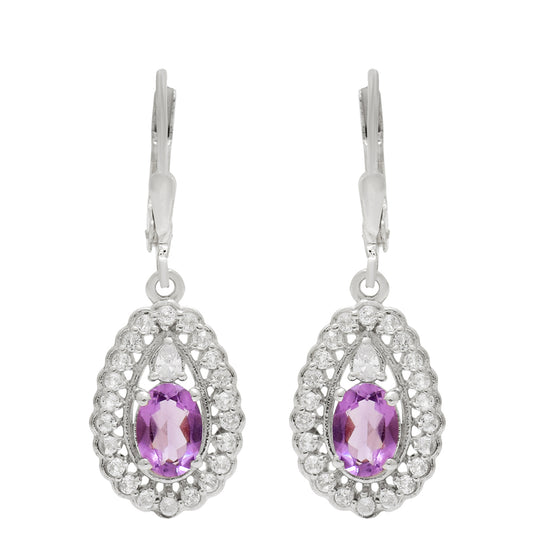 Pendientes de Plata con Amatista de Brasil y Topacio Blanco