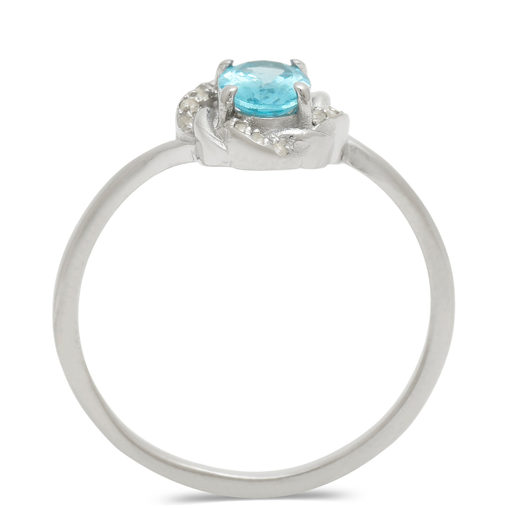 Anillo de Plata con Apatita azul de Madagascar y Topacio Blanco 3 