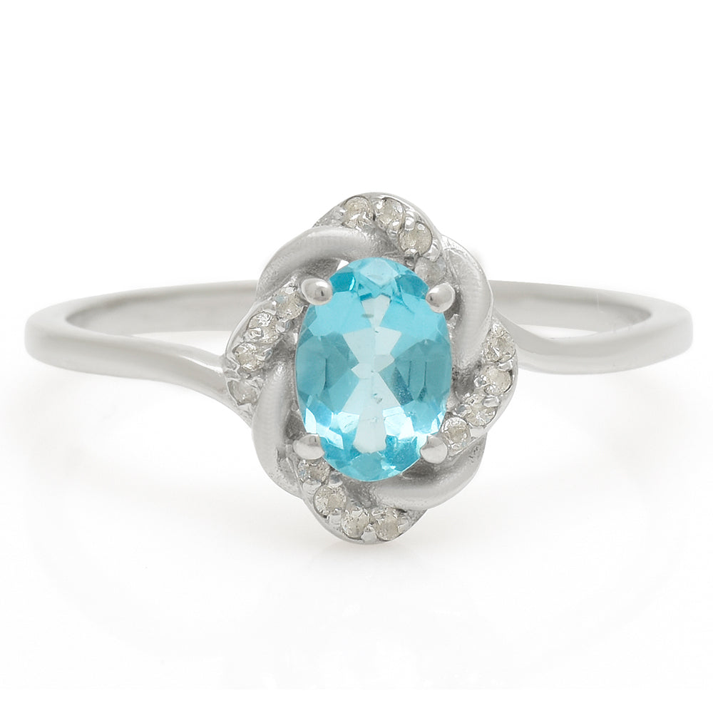 Anillo de Plata con Apatita azul de Madagascar y Topacio Blanco 1 