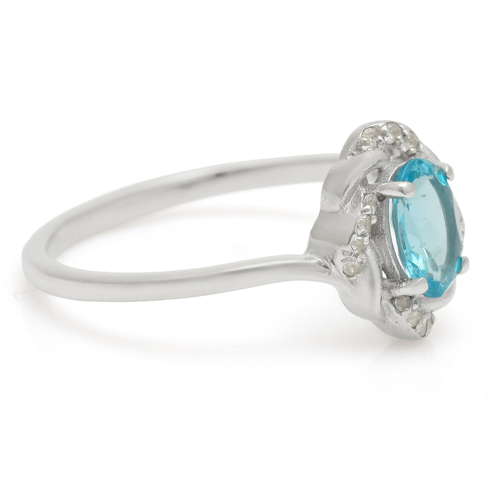 Anillo de Plata con Apatita azul de Madagascar y Topacio Blanco