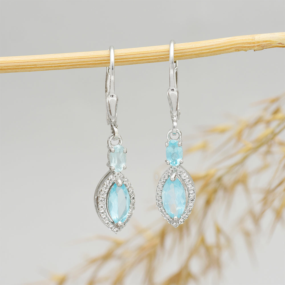 Pendientes de Plata con Apatita azul de Madagascar y Topacio Blanco 1 