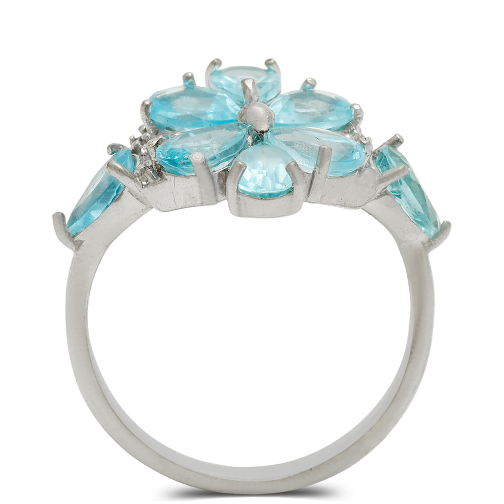 Anillo de Plata con Apatita azul de Madagascar y Topacio Blanco 3 