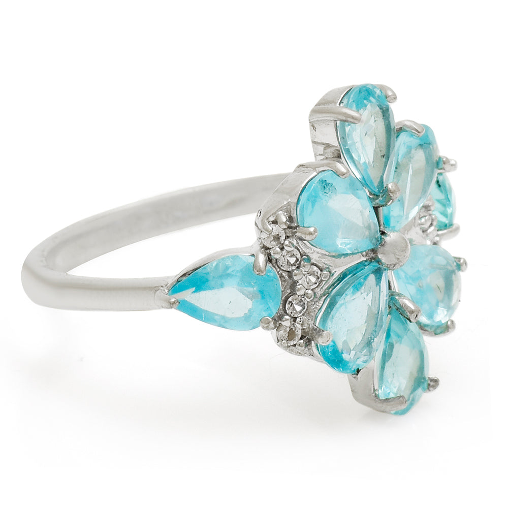 Anillo de Plata con Apatita azul de Madagascar y Topacio Blanco 4 