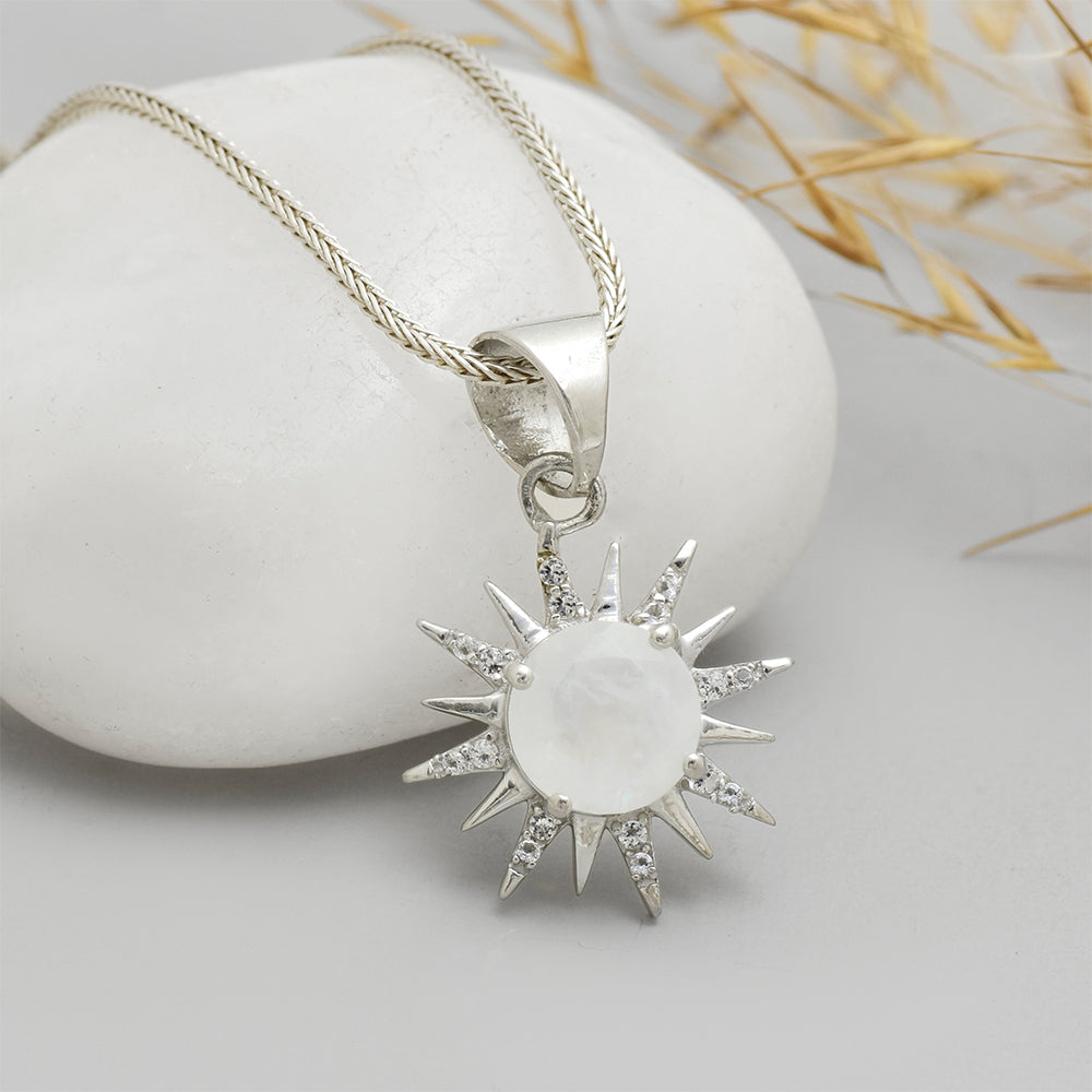 Colgante de Plata con Piedra Lunar Arco Iris y Topacio Blanco 1 